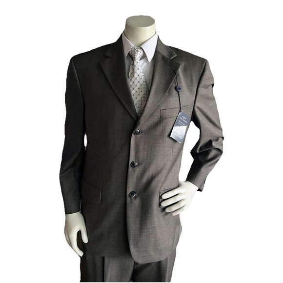 Stafford Suit Men 40S Blazer Jacket Brown Sharkskin Pants 34x30 2pc 100% Wool